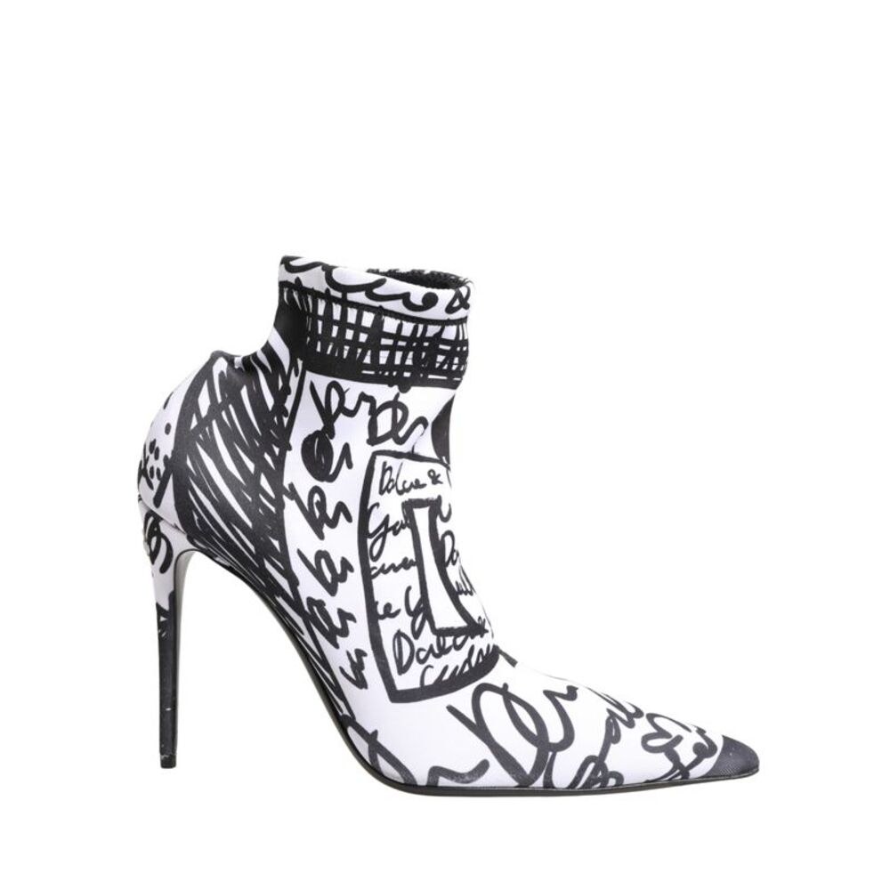 Dolce & Gabbana White Graffiti Stretch Ankle Boots Women's Shoes